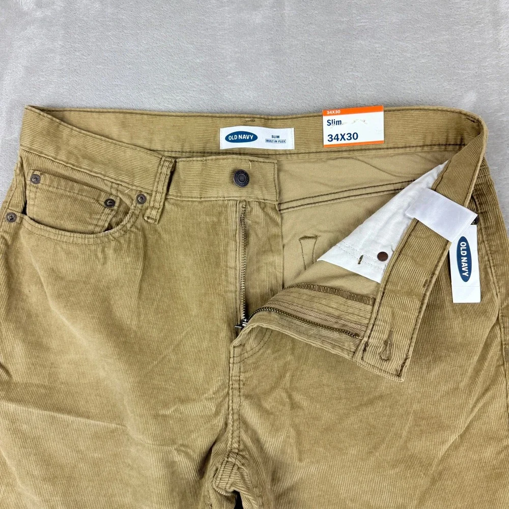 Old Navy Pants Men 35x30(29.75) Tan Brown Slim Built in Flex Corduroy Winter NWT